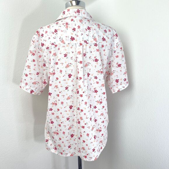 Bobbie Brooks White Red Floral Blouse XL Button Front Oversized Boho Peasant Top - Picture 7 of 9